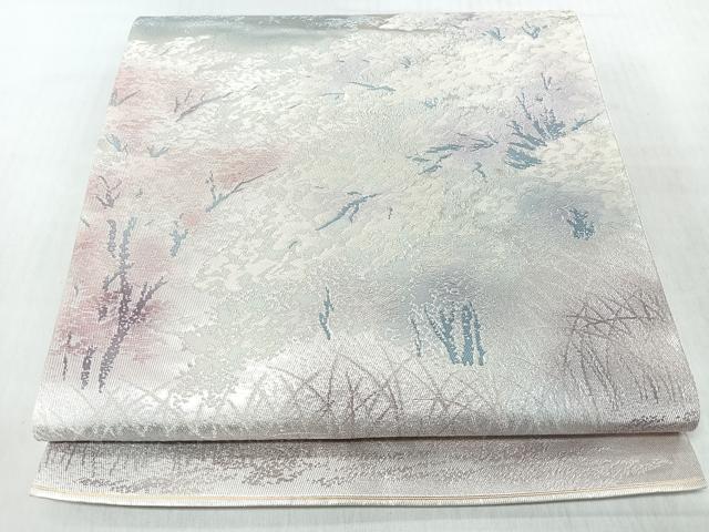 平和屋着物◎六通柄袋帯 風景文 銀糸 正絹 逸品 CABI4790nb