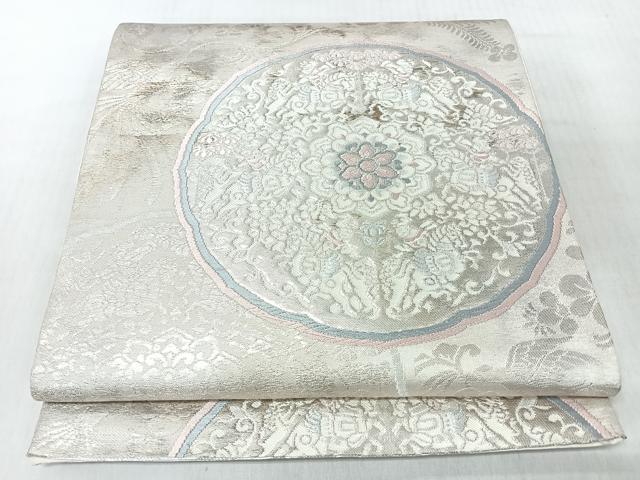 平和屋着物◎六通柄袋帯 唐織 狩猟丸文 銀糸 正絹 逸品 CABI4791nb