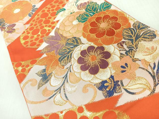 平和屋着物◎六通柄袋帯 松皮菱草花文 金糸 正絹 逸品 CABI4796nb