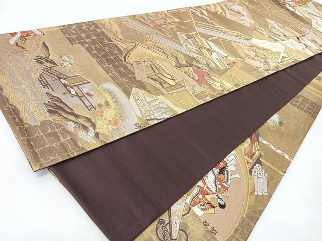 平和屋着物◎全通全景柄袋帯 地紙人物風景文 金糸 正絹 逸品 CABI4800nb