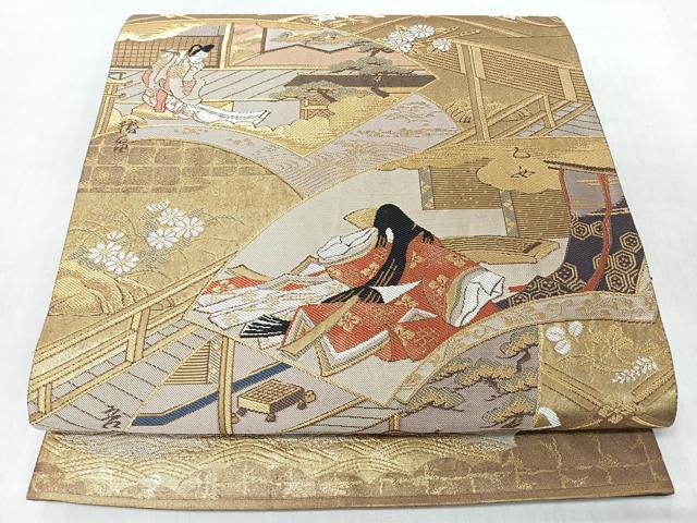 平和屋着物◎全通全景柄袋帯 地紙人物風景文 金糸 正絹 逸品 CABI4800nb
