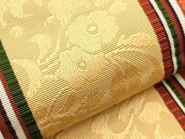 平和屋着物●本場筑前博多織 半幅帯 花唐草間道 正絹 逸品 CABI4801ak