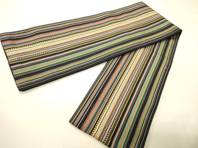 平和屋着物●本場筑前博多織 半幅帯 縞 正絹 逸品 CABI4807ak
