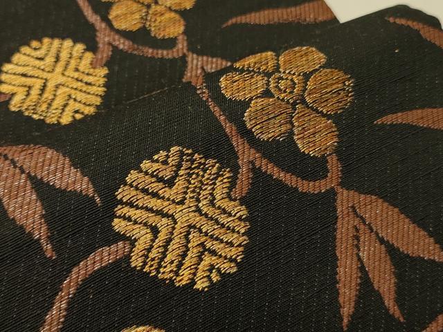 平和屋着物●両面 半幅帯 鳥獣戯画/花唐草文 金糸 正絹 逸品 未使用 CABI4814ak