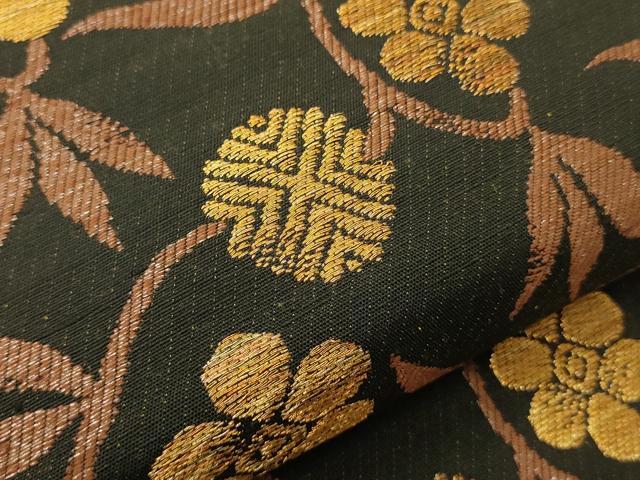 平和屋着物●両面 半幅帯 鳥獣戯画/花唐草文 金糸 正絹 逸品 未使用 CABI4814ak