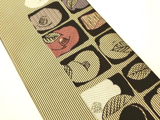 平和屋着物●本場筑前博多織 両面 半幅帯 市松花文 金糸 正絹 逸品 未使用 CABI4820ak