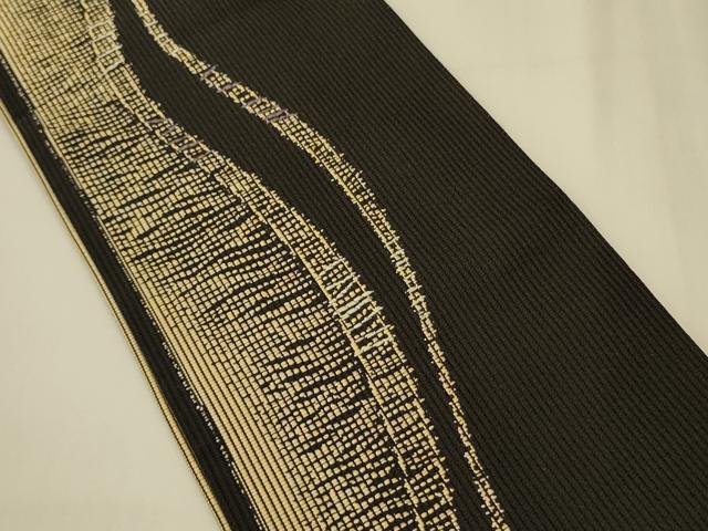 平和屋着物●本場筑前博多織 両面 半幅帯 市松花文 金糸 正絹 逸品 未使用 CABI4820ak