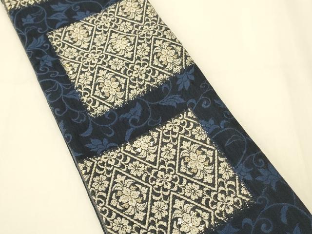 平和屋着物●両面 半幅帯 花唐草間道 金糸 正絹 逸品 未使用 CABI4822ak