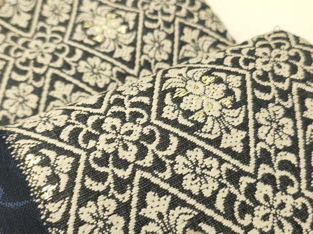 平和屋着物●両面 半幅帯 花唐草間道 金糸 正絹 逸品 未使用 CABI4822ak