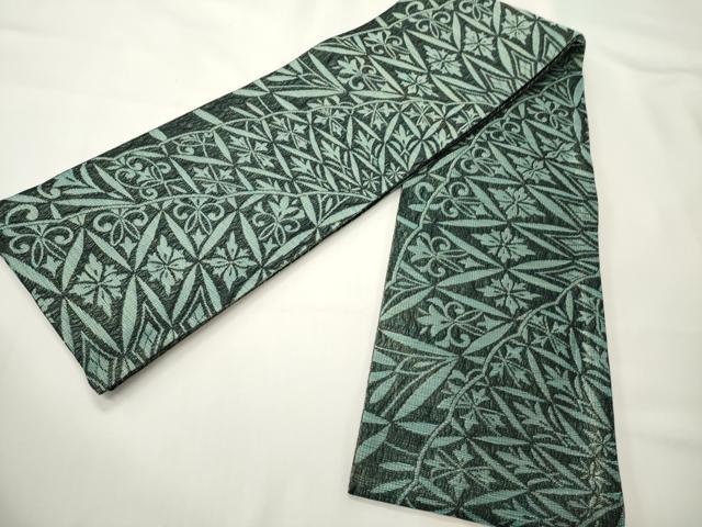 平和屋着物▽両面 半幅帯 スリーシーズン 春夏秋 菱花文/草花文 正絹 逸品 未使用 CABI4826ak