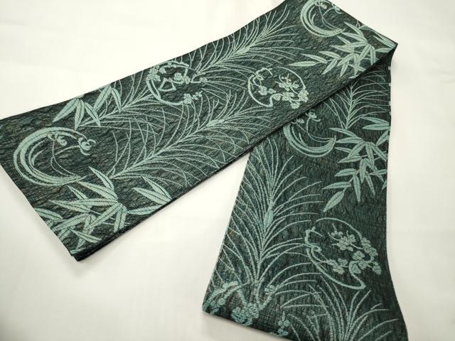 平和屋着物▽両面 半幅帯 スリーシーズン 春夏秋 菱花文/草花文 正絹 逸品 未使用 CABI4826ak