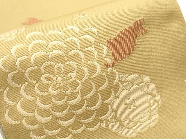 平和屋着物●両面 半幅帯 猫花文/ねこ花文 幾何学文様 未使用 CABI4841ak