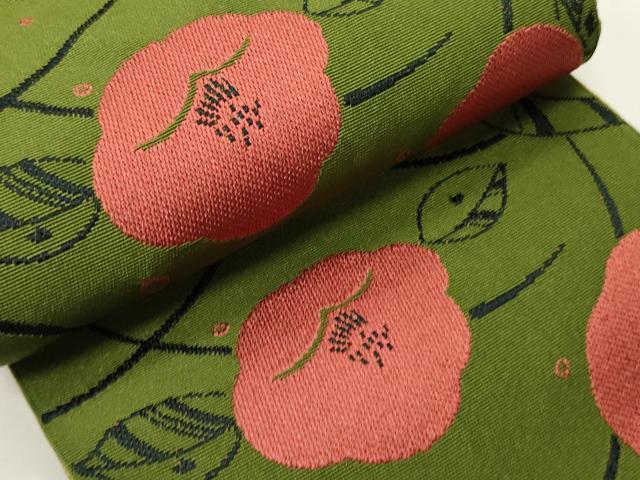 平和屋着物●森英恵・HANAE MORI 半幅帯 椿文 CABI4846ak