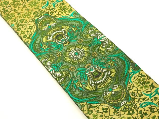 平和屋着物●男性 両面 角帯 花唐草文 金糸 正絹 逸品 CABI4871ak