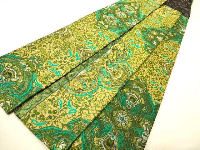 平和屋着物●男性 両面 角帯 花唐草文 金糸 正絹 逸品 CABI4871ak