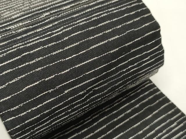 平和屋着物●男性 両面 角帯 吉祥花文 黒地 金糸 正絹 逸品 CABI4872ak