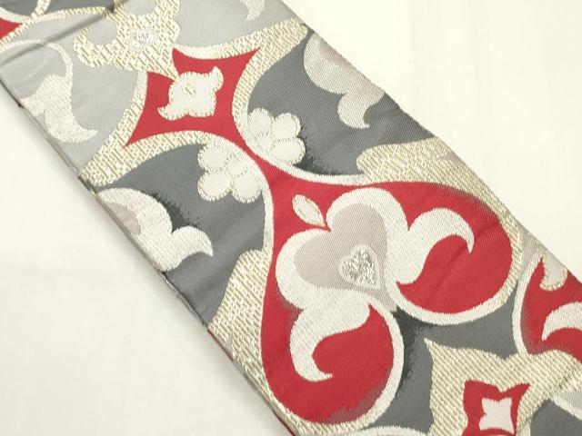 平和屋着物●男性 両面 角帯 幾何学花文 金銀糸 正絹 逸品 CABI4885ak