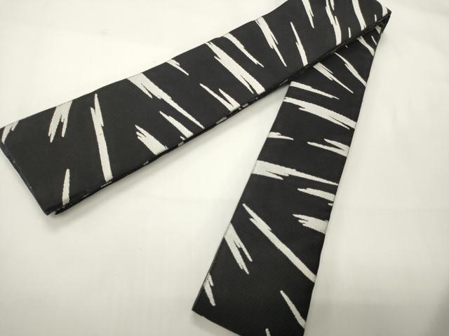 平和屋着物●男性 両面 角帯 幾何学文 霞文 黒地 正絹 逸品 CABI4891ak