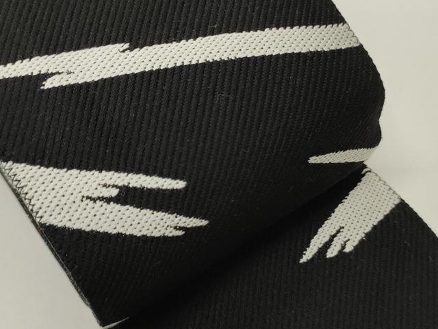 平和屋着物●男性 両面 角帯 幾何学文 霞文 黒地 正絹 逸品 CABI4891ak