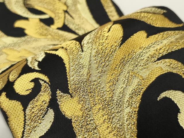 平和屋着物●男性 角帯 花唐草文 黒地 金糸 正絹 逸品 CABI4906ak