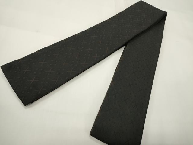 平和屋着物●男性 本場筑前博多織 角帯 変わり菱文 黒地 正絹 逸品 CABI4907ak