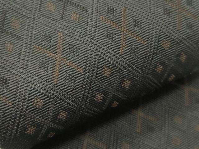 平和屋着物●男性 本場筑前博多織 角帯 変わり菱文 黒地 正絹 逸品 CABI4907ak