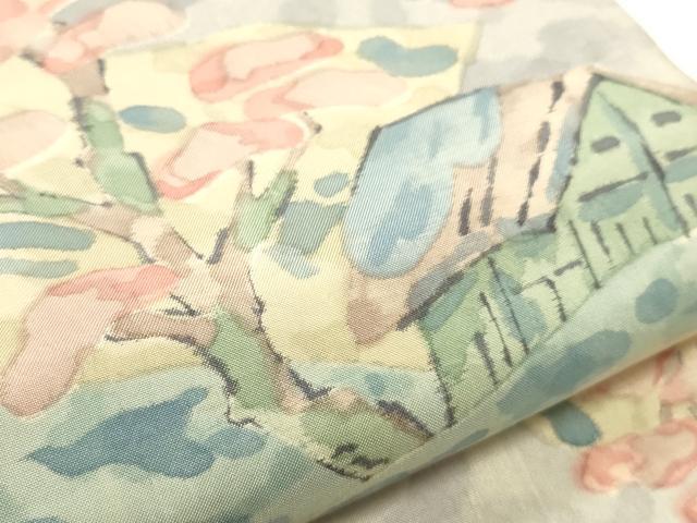 平和屋着物●創作半幅帯 本場染大島紬 風景文 正絹 逸品 CABI4919ak