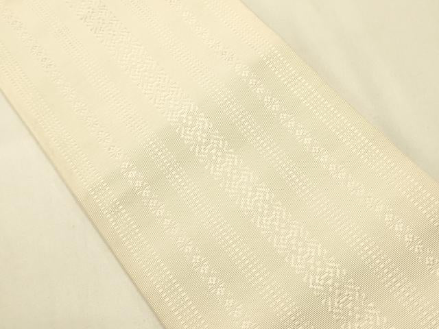 平和屋着物●本場筑前博多織 半幅帯 井上絹織?謹製 小袋帯 献上柄 象牙色 証紙付き 正絹 逸品 CABI4924ak