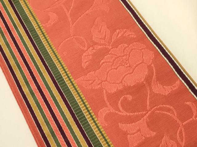 平和屋着物●本場筑前博多織 半幅帯 脇山公詞作 小袋帯 花唐草間道 証紙付き 正絹 逸品 CABI4930ak