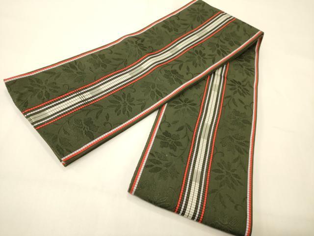 平和屋着物●本場筑前博多織 半幅帯 草花間道 正絹 逸品 CABI4934ak