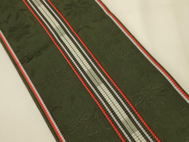 平和屋着物●本場筑前博多織 半幅帯 草花間道 正絹 逸品 CABI4934ak