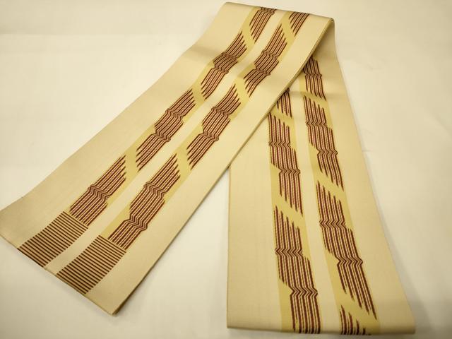 平和屋着物●本場筑前博多織 両面 半幅帯 一重帯 吉祥間道/縞 正絹 逸品 CABI4943ak