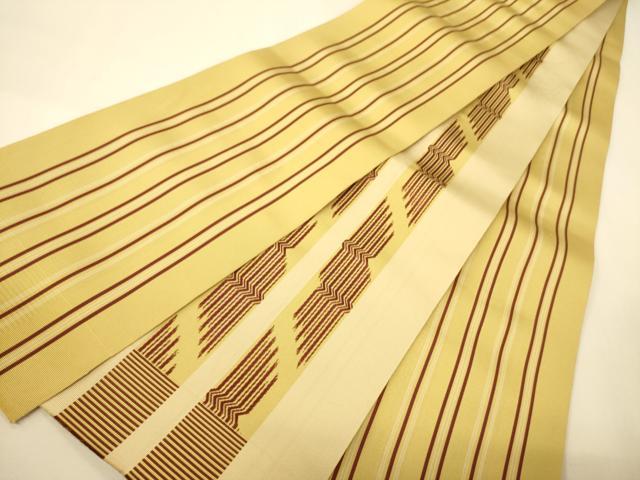 平和屋着物●本場筑前博多織 両面 半幅帯 一重帯 吉祥間道/縞 正絹 逸品 CABI4943ak
