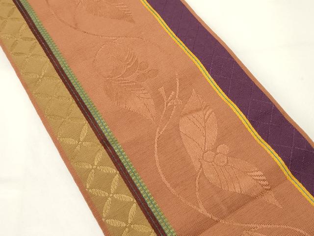 平和屋着物●本場筑前博多織 半幅帯 草花間道 正絹 逸品 CABI4945ak