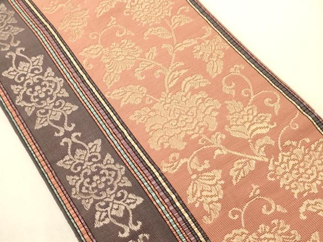 平和屋着物●本場筑前博多織 半幅帯 井上絹織謹製 小袋帯 花唐草間道 証紙付き 正絹 逸品 CABI4958ak