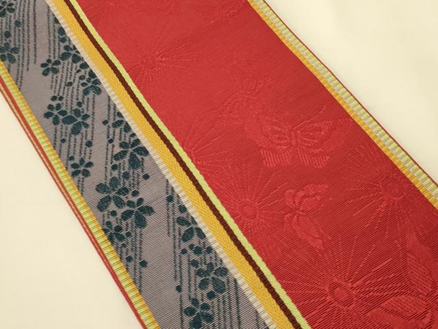 平和屋着物●本場筑前博多織 半幅帯 脇山忠道作 花蝶間道 証紙付き 正絹 逸品 CABI4972ak