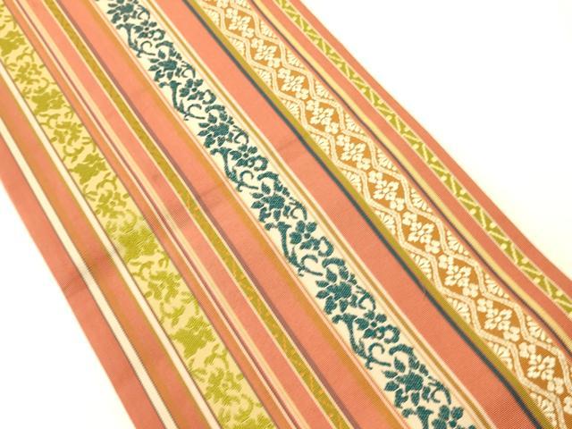 平和屋着物●本場筑前博多織 半幅帯 草花間道 正絹 逸品 CABI4975ak