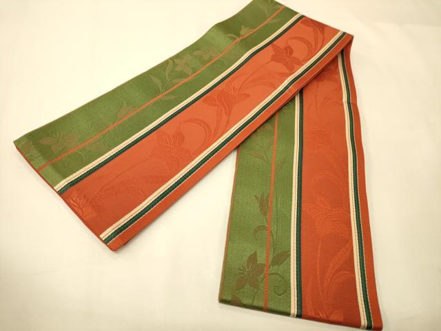 平和屋着物●本場筑前博多織 半幅帯 草花間道 正絹 逸品 CABI4976ak