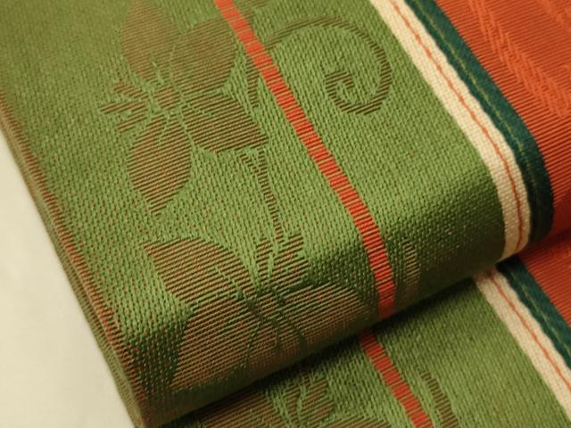 平和屋着物●本場筑前博多織 半幅帯 草花間道 正絹 逸品 CABI4976ak