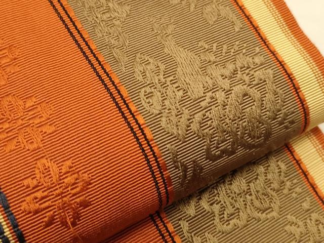 平和屋着物●本場筑前博多織 半幅帯 草花間道 証紙付き 正絹 逸品 CABI4980ak
