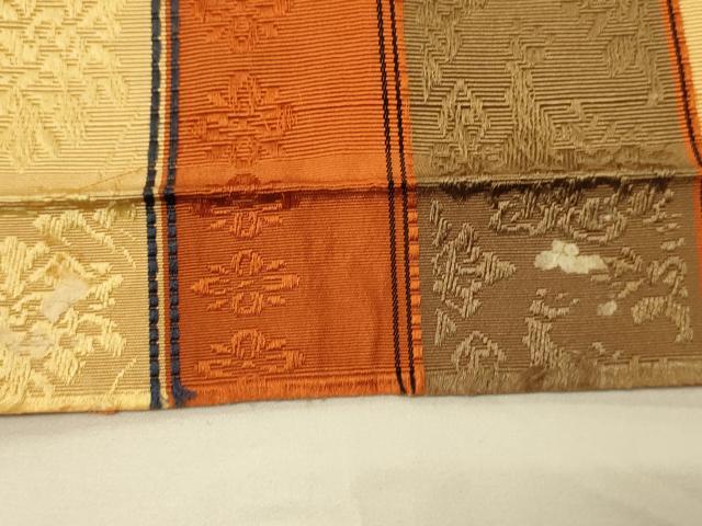 平和屋着物●本場筑前博多織 半幅帯 草花間道 証紙付き 正絹 逸品 CABI4980ak