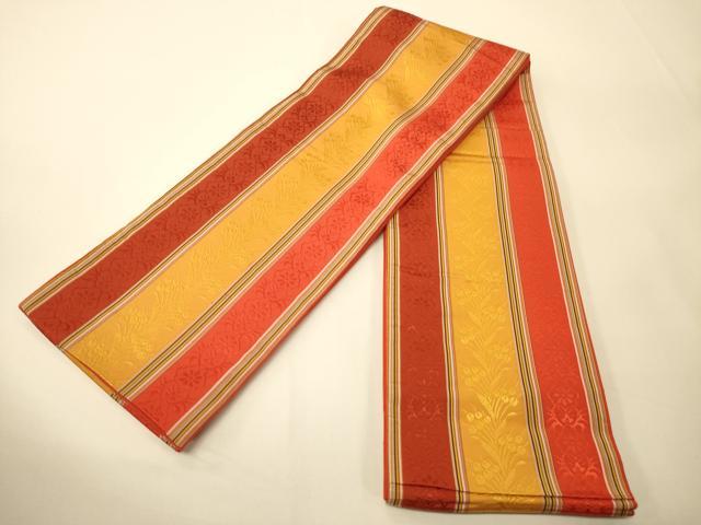 平和屋着物●本場筑前博多織 半幅帯 草花間道 正絹 逸品 CABI4996ak