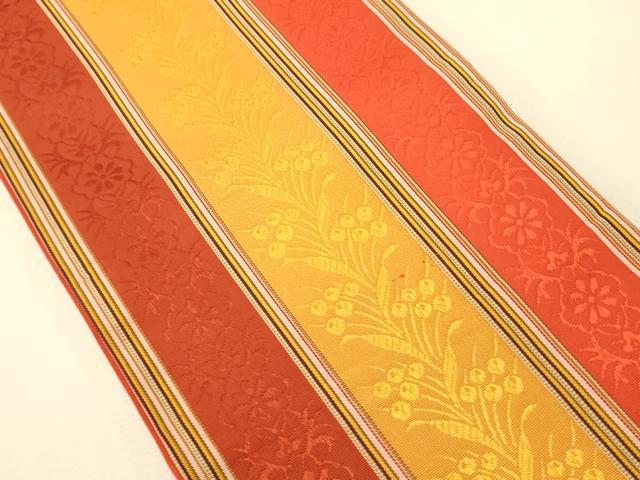 平和屋着物●本場筑前博多織 半幅帯 草花間道 正絹 逸品 CABI4996ak