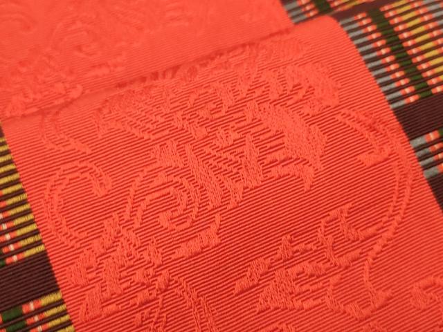 平和屋着物●本場筑前博多織 半幅帯 松永美佐子作 花唐草間道 証紙付き 正絹 逸品 CABI5002ak