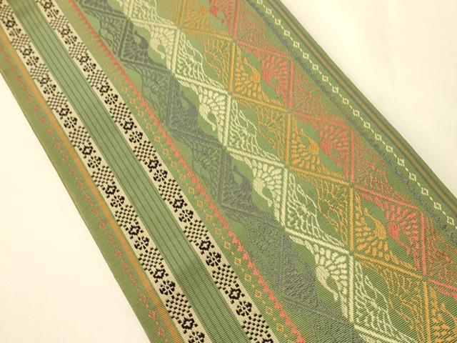 平和屋着物●本場筑前博多織 半幅帯 双鶴文 証紙付き 正絹 逸品 CABI5010ak