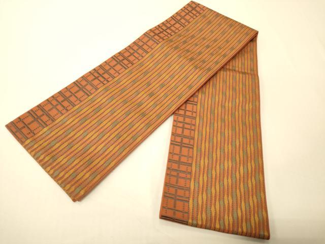平和屋着物●本場筑前博多織 半幅帯 幾何学間道 証紙付き 正絹 逸品 CABI5014ak