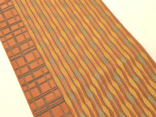 平和屋着物●本場筑前博多織 半幅帯 幾何学間道 証紙付き 正絹 逸品 CABI5014ak