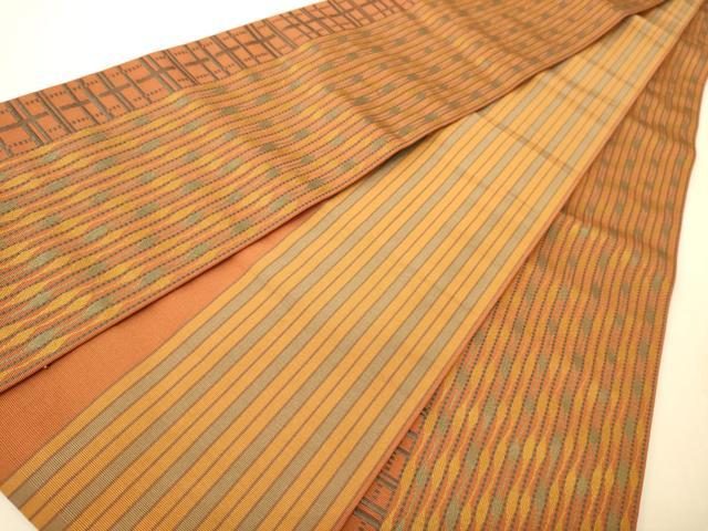 平和屋着物●本場筑前博多織 半幅帯 幾何学間道 証紙付き 正絹 逸品 CABI5014ak
