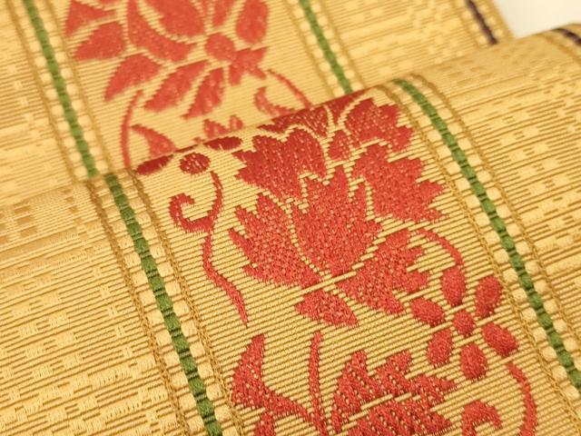平和屋着物●本場筑前博多織 半幅帯 花唐草間道 正絹 逸品 CABI5015ak