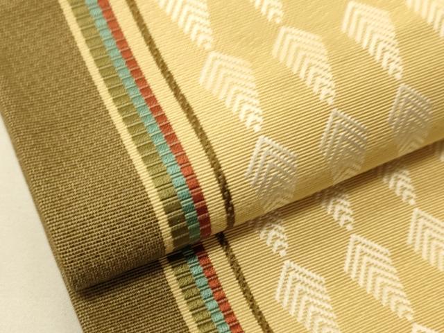 平和屋着物●本場筑前博多織 半幅帯 小野和也作 幾何学間道 証紙付き 正絹 逸品 CABI5021ak
